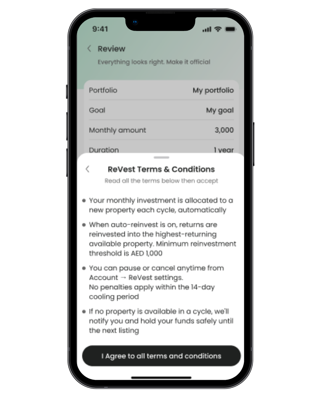 ReVest app — accept terms to enable automated allocation